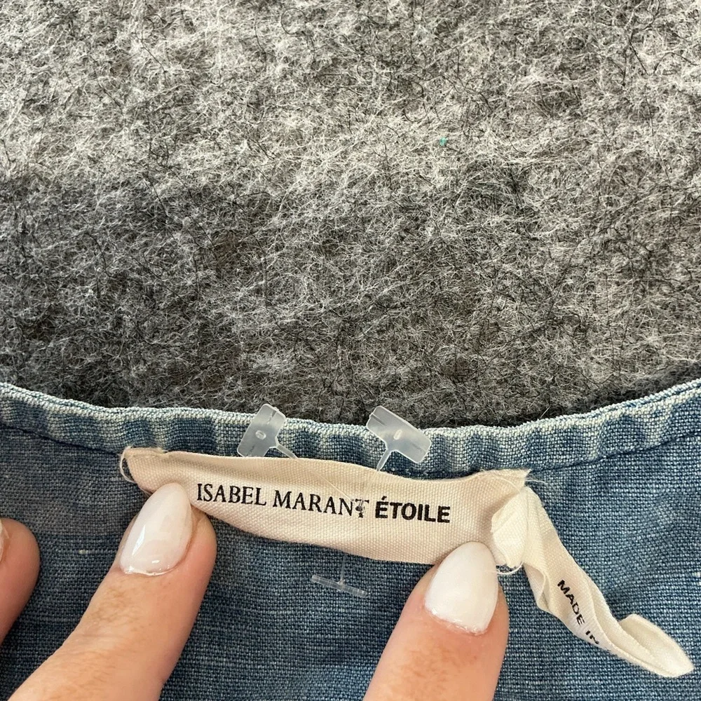 Isabel Marant Étoile Floral Chambray Moto Jacket Blue Zip Front Paris Designer - Picture 3 of 5